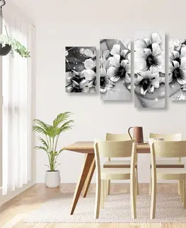 Černobílé obrazy 5-dílný obraz černobílé květiny na abstraktním pozadí