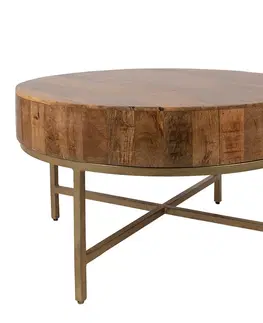 Konferenční stolky Kulatý dřevěný konferenční stůl kovové bronzové nohy Nico - Ø 81*47 cm Clayre & Eef 50740