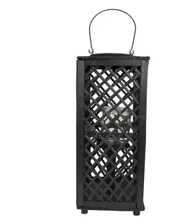 Zahradní lampy Černá dřevěná závěsná lucerna Bamboo - 21*21*50 cm Clayre & Eef 6RO0588M