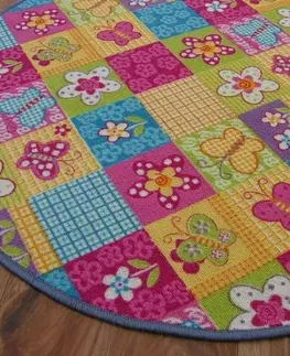 Koberce a koberečky Dywany Lusczow Dětský kulatý koberec Butterfly & Flowers barevný, velikost kruh 100