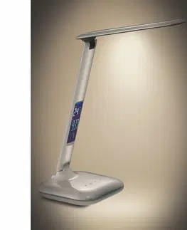 Stolní lampy do kanceláře Solight LED stmívatelná stolní lampička s displejem, 6W, volba teploty světla, bílý lesk WO43