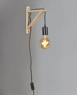 Nastenna svitidla Nástěnné svítidlo dřevěné s černou - Hangman