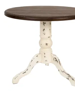 Jídelní stoly Hnědo-krémový antik dřevěný kulatý jídelní stůl Faminé - Ø 80*72 cm Clayre & Eef 5H0536