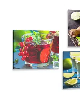 Sestavy obrazů Set obrazů drinky v pestrých barvách