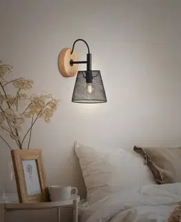 Nástěnná svítidla Briloner Wood & Style 2077 Nástěnná lampa s rozšířeným kovovým stínidlem