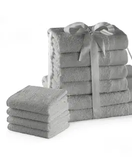Ručníky Sada bavlněných ručníků AmeliaHome AMARI 2+4+4 ks stříbrná, velikost 2*70x140+4*50x100+4*30x50
