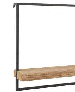 Regály a poličky Černá nástěnná polička s dřevěnou poličkou Shelfi - 50*15*50cm J-Line by Jolipa 90701