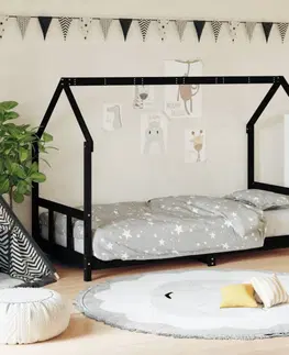 Dětské pokoje Dětská postel černá 90 x 200 cm masivní borové dřevo