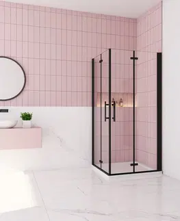 Sprchové vaničky H K MELODY BLACK R176, 100x76 cm se zalamovacími dveřmi včetně sprchové vaničky z litého mramoru