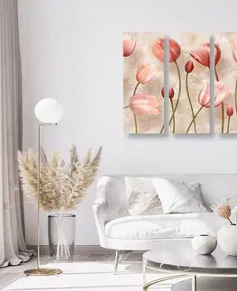 Obrazy květů 5-dílný obraz starorůžové tulipány