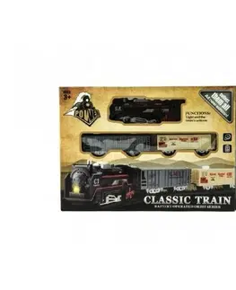 Dřevěné vláčky Teddies Svítící vlak na baterie s vagónky a kolejemi, 30 x 22 x 4 cm
