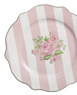 Talíře Bílo-růžový dezertní talíř s růžičkami Sweet Roses II - Ø 20*2 cm Clayre & Eef SWRDP-2