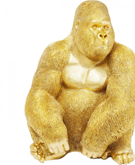 Sošky exotických zvířat KARE Design Soška Gorila sedící Zlatá 76cm