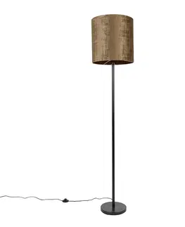 Stojaci lampy Klasická stojací lampa černá odstín hnědá 40 cm - Simplo
