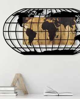 Nástěnné dekorace Nástěnná dekorace WORLD MAP dřevo kov černá