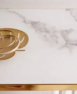 Toaletní stolky LuxD Designová konzole Latrisha 110 cm bílo-zlatá - vzor mramor