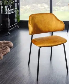 Luxusní jídelní židle Estila Designová jídelní židle Mildred s hořčivě žlutým sametovým čalouněním as černýma nohama 83cm