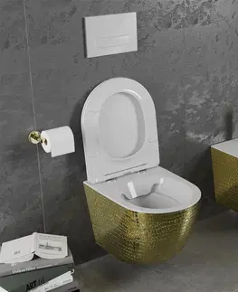 Záchody MEXEN Lena Závěsná WC mísa včetně sedátka s slow-slim, duroplast, bílá/zlatá se vzorem 30224008