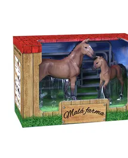 Hračky RAPPA - Sada koně 2 ks s ohradou hnědý s bílou skvrnou