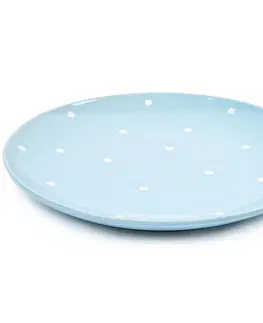 Talíře Keramický mělký talíř s puntíky, sv. modrá