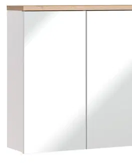 Zrcadla Comad Závěsná koupelnová skříňka se zrcadlem Bali 845 3D bílá/dub votan
