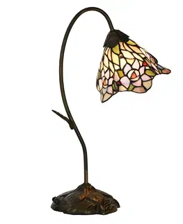 Svítidla Růžová stolní lampa Tiffany ve tvaru květu Flowé - 27*15*48 cm E14/max 1*40W Clayre & Eef 5LL-6311