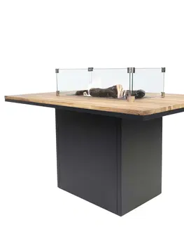 Přenosná ohniště Krbový plynový stůl Cosiloft 120 vysoký jídelní stůl černý rám / deska teak (neobsahuje sklo) COSI