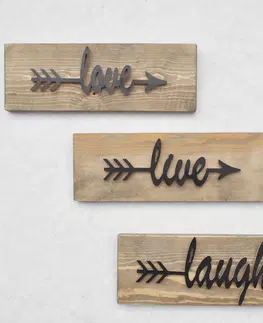 Bytové doplňky a dekorace Kalune Design Nástěnná dřevěná dekorace LOVE LIVE LAUGH hnědá/černá