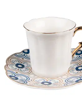 Hrnky a šálky Bílý porcelánový šálek s barevným podšálkem Cuppie  - Ø 12*7 / 95 ml Clayre & Eef 6CEKS0005