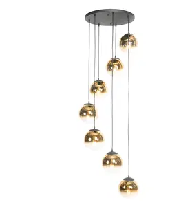 Zavesna svitidla Art Deco závěsná lampa černá se zlatým sklem 7-světel - Pallon