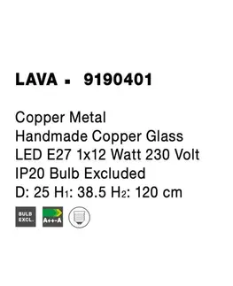 Designová závěsná svítidla NOVA LUCE závěsné svítidlo LAVA měděný kov ručně vyrobené měděné sklo E27 1x12W 230V IP20 bez žárovky 9190401