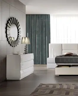 Luxusní a stylové postele Estila Moderní luxusní postel Sara s rozšířeným čelem s čalouněním z ekokůže a s úložným prostorem 140-180cm