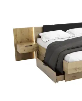 Postele Expedo Manželská postel DOTA + rošt + matrace DE LUX + deska s nočními stolky, 180x200, dub artisan