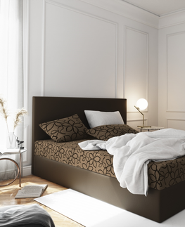 Postele Čalouněná postel CESMIN 140x200 cm, hnědá se vzorem/hnědá