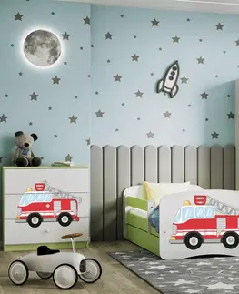 Dětské postýlky Kocot kids Dětská postel Babydreams hasičské auto zelená, varianta 80x160, se šuplíky, s matrací