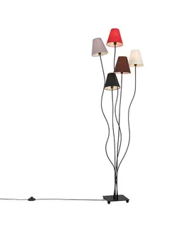 Stojaci lampy Designová stojací lampa černá s odstíny látky 5-light - Melis