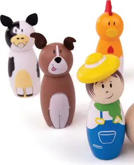 Dřevěné hračky Bigjigs Toys Dřevěné kuželky FARM vícebarevné