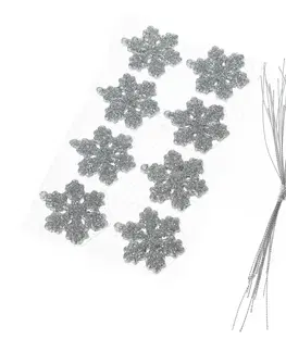 Vánoční dekorace Sada vánočních ozdob Glitter flakes 16 ks, stříbrná