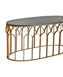 Designové a luxusní konferenční stolky Estila Luxusní art-deco mramorový konferenční stolek Amuny v tmavě šedém oválném provedení se zlatou kovovou podstavou 107cm