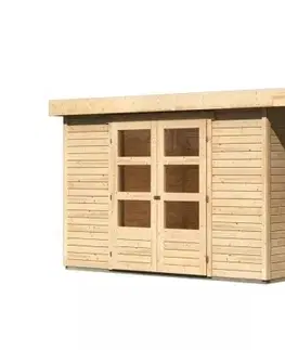 Dřevěné plastové domky Dřevěný zahradní domek ASKOLA 5 s přístavkem 240 Lanitplast Šedá