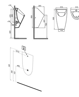 Pisoáry Bruckner SCHWARN keramický urinál, zadní přívod, zadní odpad, bílá 201.701.4