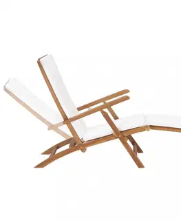 Zahradní lehátka Polohovací židle s poduškou krémově bílá masivní teakové dřevo