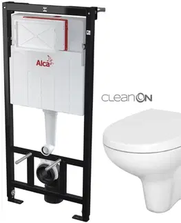 WC sedátka ALCADRAIN Sádromodul předstěnový instalační systém bez tlačítka + WC CERSANIT ARTECO CLEANON + SEDÁTKO AM101/1120 X AT1