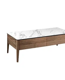 Designové a luxusní konferenční stolky Estila Dřevěný obdélníkový konferenční stolek Vita Naturale bílý mramor 120cm