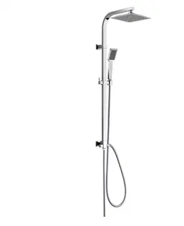 Sprchy a sprchové panely MEREO Sprchový set Quatro s tyčí, hadicí, ruční a talíř. hranatou sprchou, šedá CBQ60101SPN