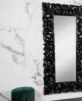 Luxusní a designová zrcadla Estila Luxusní nástěnné zrcadlo Muriel obdélníkového tvaru s vyřezávaným rámem v matné černé barvě 180cm