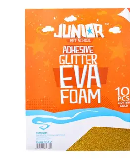 Hračky JUNIOR-ST - Dekorační pěna A4 EVA 10 ks zlatá samolepicí glitter 2,0 mm