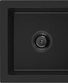 Sifony k pračkám MEXEN/S Pablo granitový dřez 1-miska s odkapávačem 752 x 436 mm, černý, černý sifon 6510751010-77-B