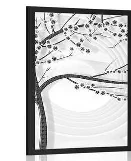 Černobílé Plakát moderní černobílý strom na abstraktním pozadí
