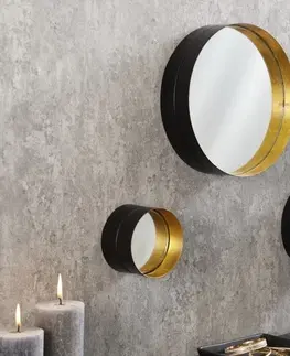 Luxusní a designová zrcadla Estila Designový art deco set tří nástěnných zrcadel Patagonia s kulatým kovovým rámem zlaté a černé barvy